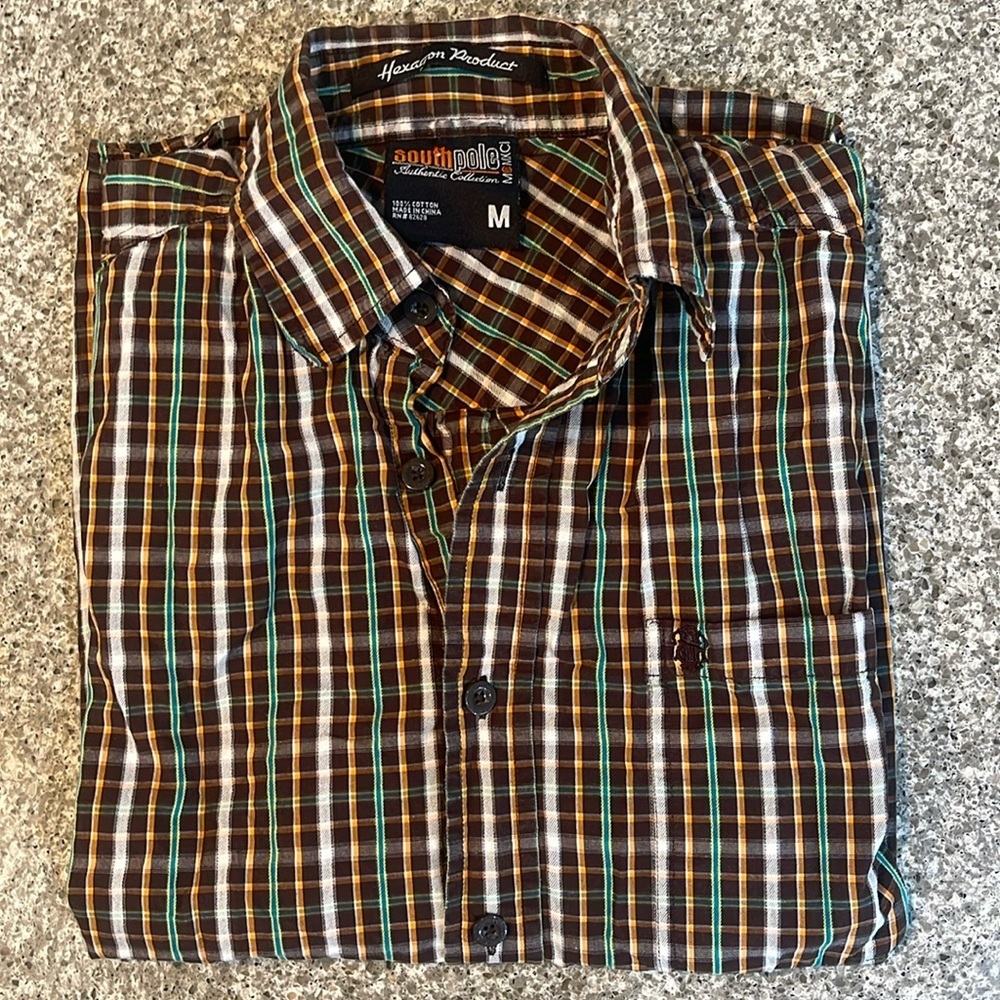 Vintage South Pole brown plaid button down shirt